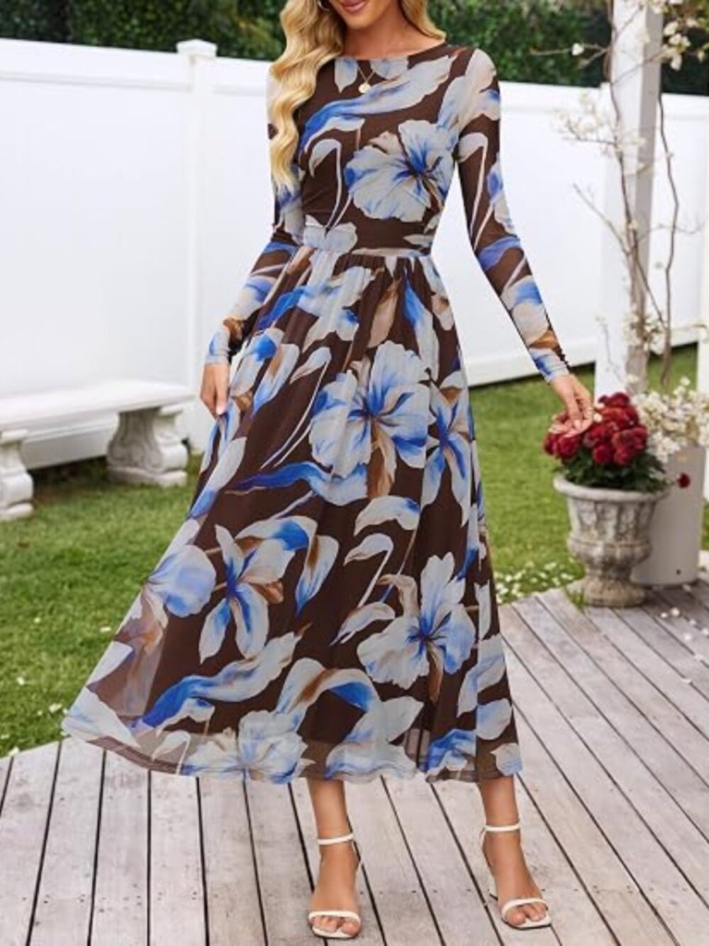 Women's Fall Wedding Guest Cocktail Long Sleeve Floral Maxi Dress